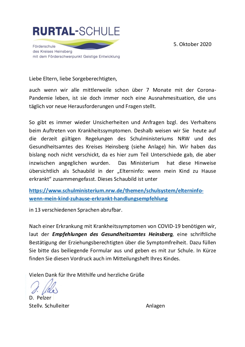 Corona Elterninfo Verhalten im Krankheitsfall