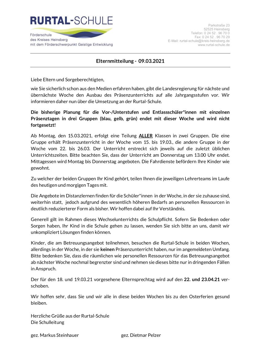 Elternmitteilung 210309