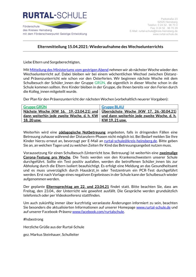Elternmitteilung 210415
