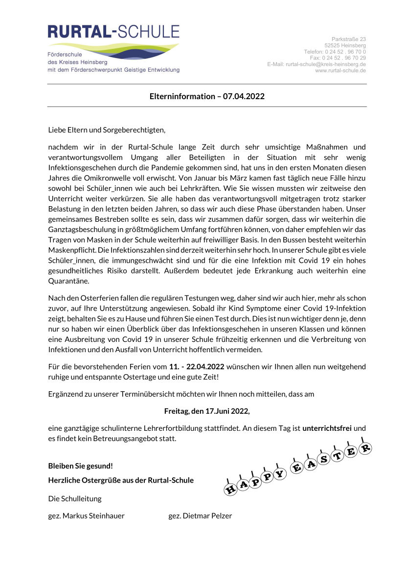 Elternbrief 220407 Ostern 2022